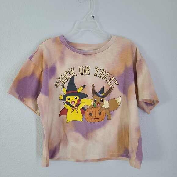 Pokémon Trick or Treat Pikachu & Eevee Halloween Tie Dye T-Shirt Kids L 10/12 - Picture 1 of 9